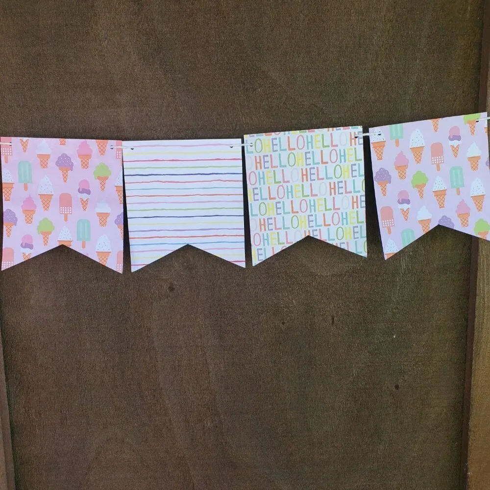 Pastel Ice Cream Party Decorations Set with Banners & Confetti